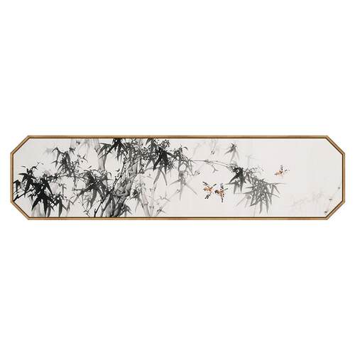 卧室装饰画床头新中式客厅背景墙挂画竹子水墨国画横款八边形壁画