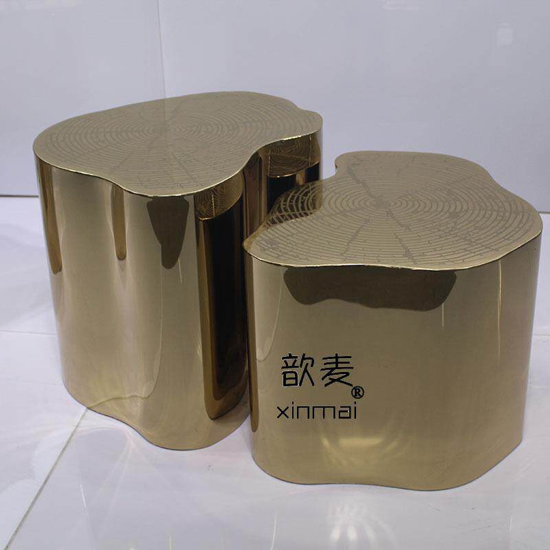 歆麦厂家直销家具根雕现代不锈钢金色金属茶几客厅个性创意茶几