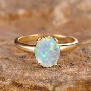 Big Oval Stone Engagement Ring White Fire Opal Egg Rings For