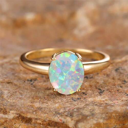 Big Oval Stone Engagement Ring White Fire Opal Egg Rings For