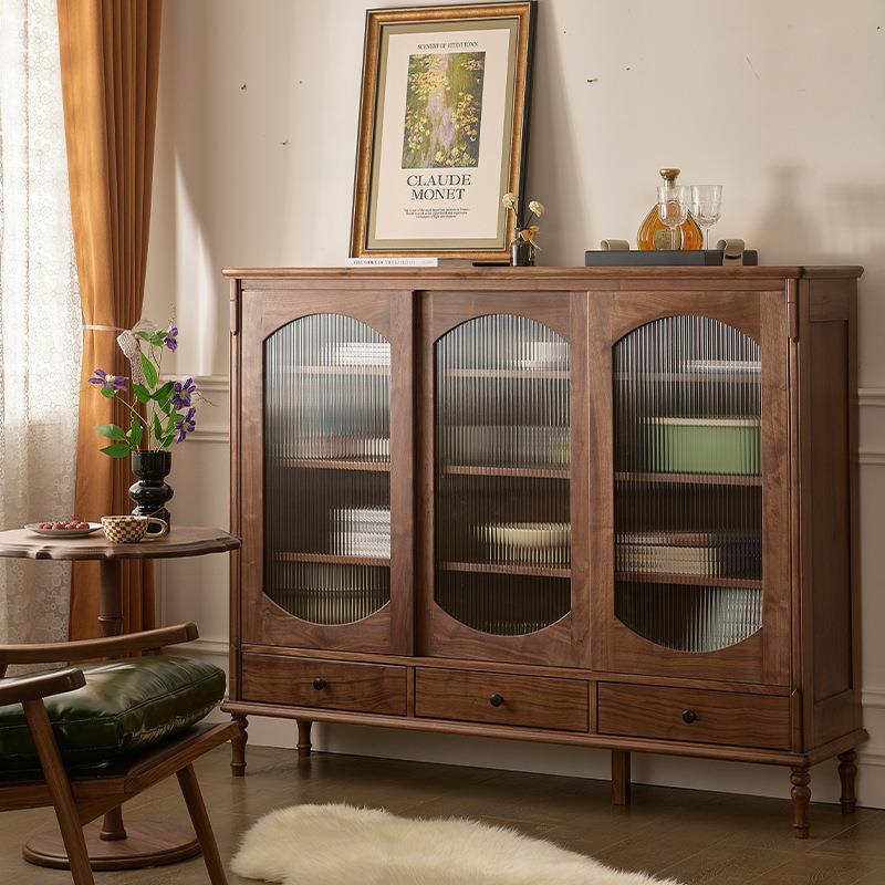 北美黑胡桃木美式家用客厅餐边柜靠墙收纳储物置物架纯实木餐边柜