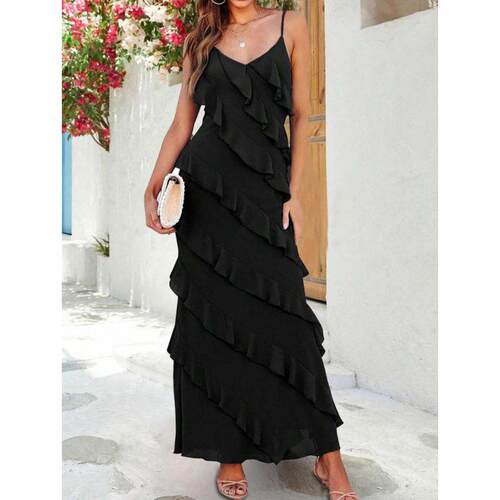 H 98770 U neck slit backless dress U 领开衩露背长裙跨境