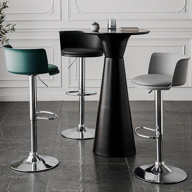 升降旋转酒吧椅子商场前台高脚凳小清新彩色电镀银色腿加高靠背椅