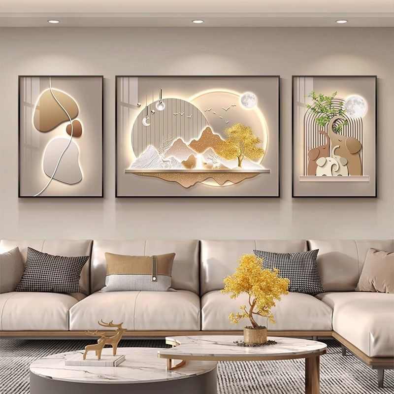 简约现代山水画高挡大气三联画壁画客厅装饰画轻奢沙发背景墙挂画