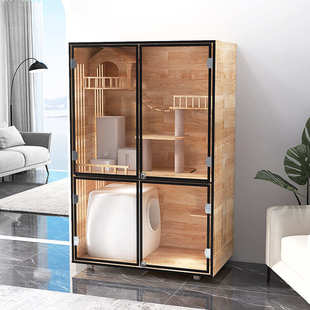 实木猫柜双层猫笼别墅超大豪华猫房子可放智能猫砂盆室内猫屋批发