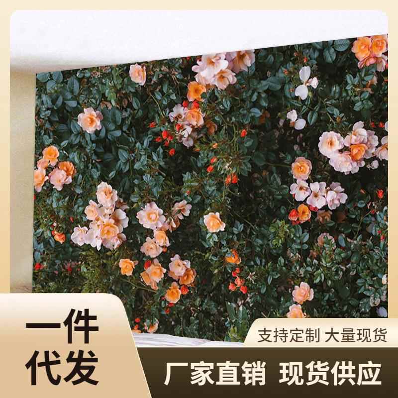 VJW5复古蔷薇花背景布卧室床头大挂布租房改造宿舍装饰免打孔
