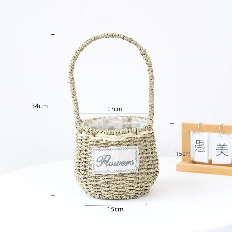 伴手礼跨境田园草编花篮花篮花瓶