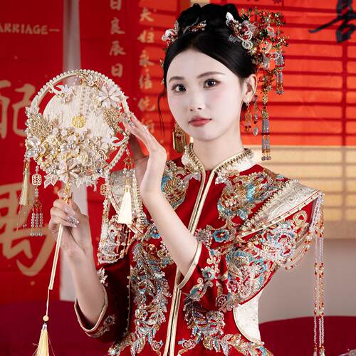 新娘团扇手工diy材料包中式婚礼秀禾搭配喜扇婚嫁出嫁用品手捧扇