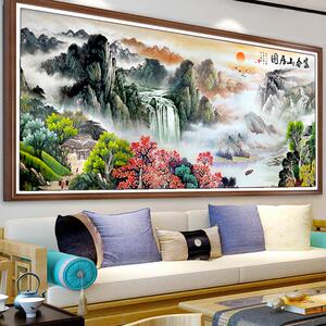十字绣成品纯手工富春山居图流水生财靠山图中式客厅招财挂画 画