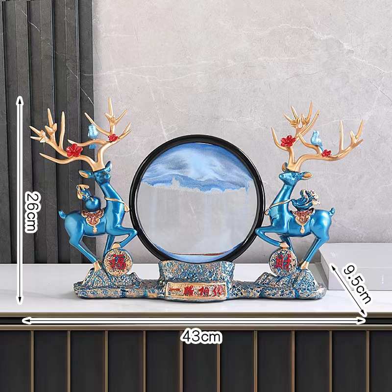 流沙画摆件家用高档客厅玄关树脂工艺品创意欧式招财鹿装饰品摆设图片