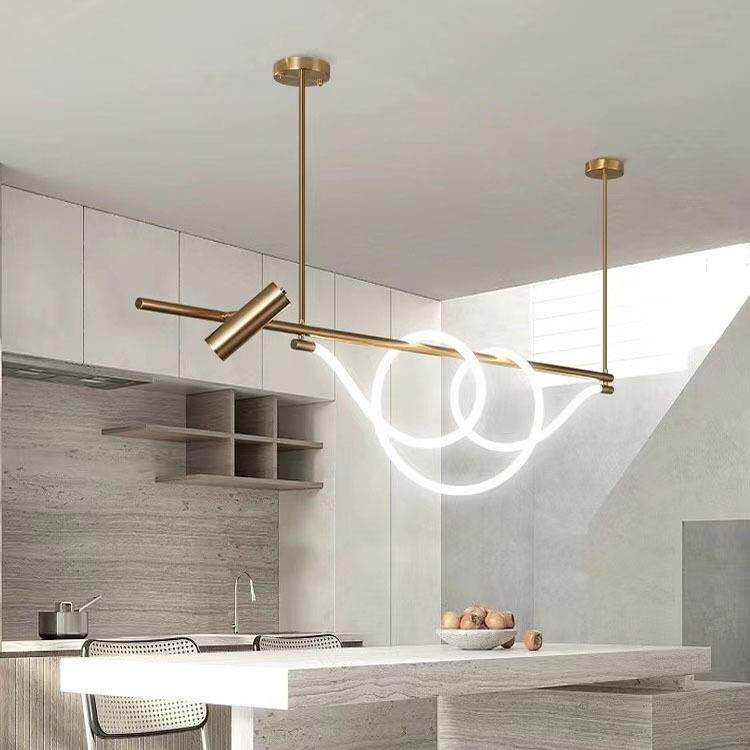 北欧创意个性设计师软装轻奢长条极简艺术餐厅吧台装饰LED吊灯