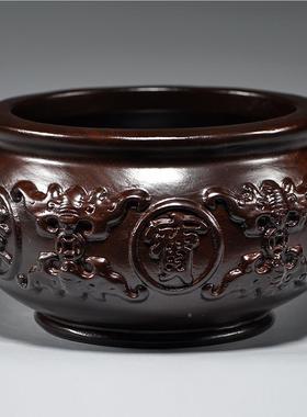 黑檀木雕刻聚宝盆摆件红木工艺家居客厅多功能装饰店铺开业送礼品