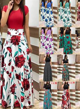 Women'S Patchwork Print Round Neck A Line Dress, Chic,