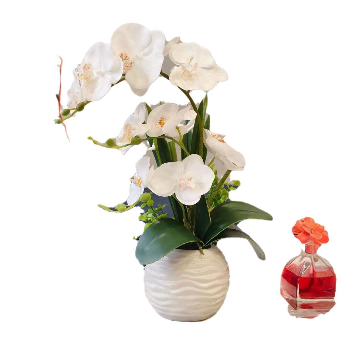 仿真蝴蝶兰白色螺纹盆摆设餐桌客厅盆栽装饰绿植装饰花中国风