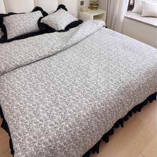 法式 复古风全棉双单层床纱四件套纯棉黑色花边被床套赫本YB20250