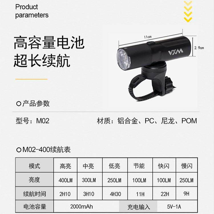山地车高亮警示前灯 公路单车便携充电防雨吊装自行车夜间骑行灯