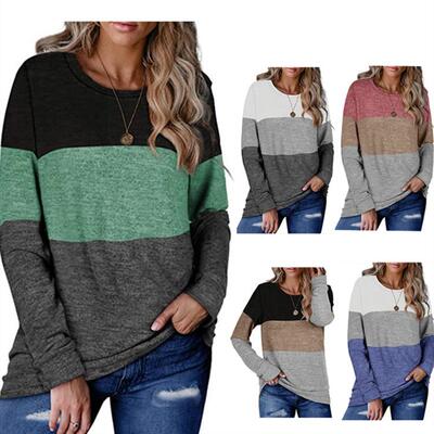 Color blocked long sleeved sweatshirt, women's pullover