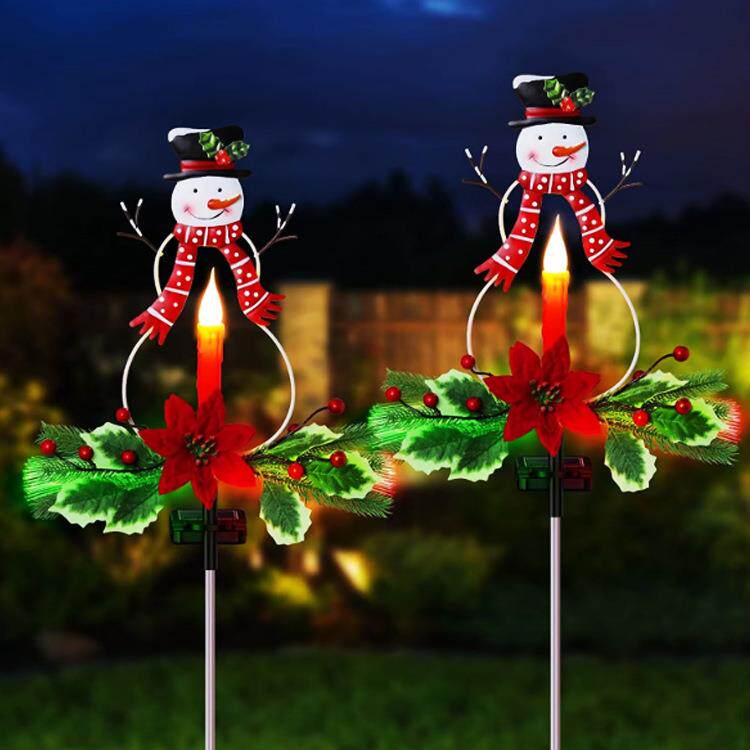 跨境圣诞太阳能雪人地插灯LED户外装饰公园庭院草坪节能庭院灯