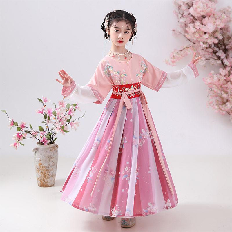 魔都霓裳原创花语唐代汉服女坦领儿童中国风夏季短袖日常齐腰古装