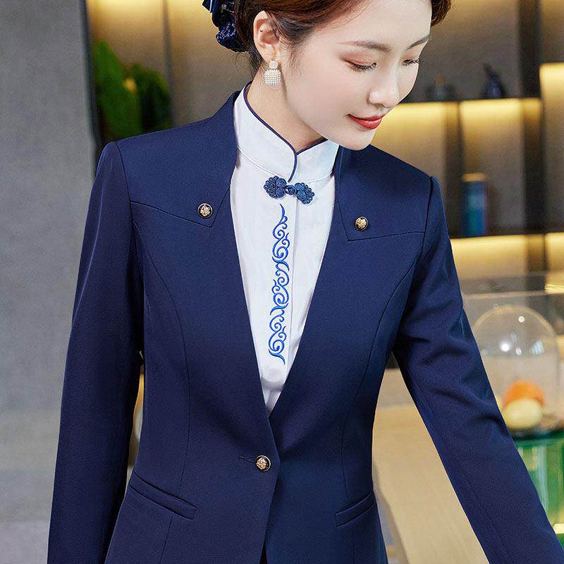 酒店餐饮服务员工作服客服前台接待秋冬装女中式火锅饭店职业工装