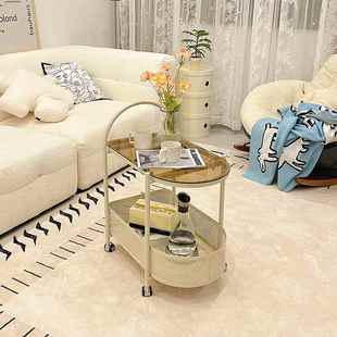 轻奢风带轮边几客厅茶几床头收纳边柜边桌奶油风客厅可移动小推车
