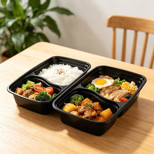 一次性外卖饭盒双格两格快餐塑料打包盒保鲜盒1000ml分格加厚款