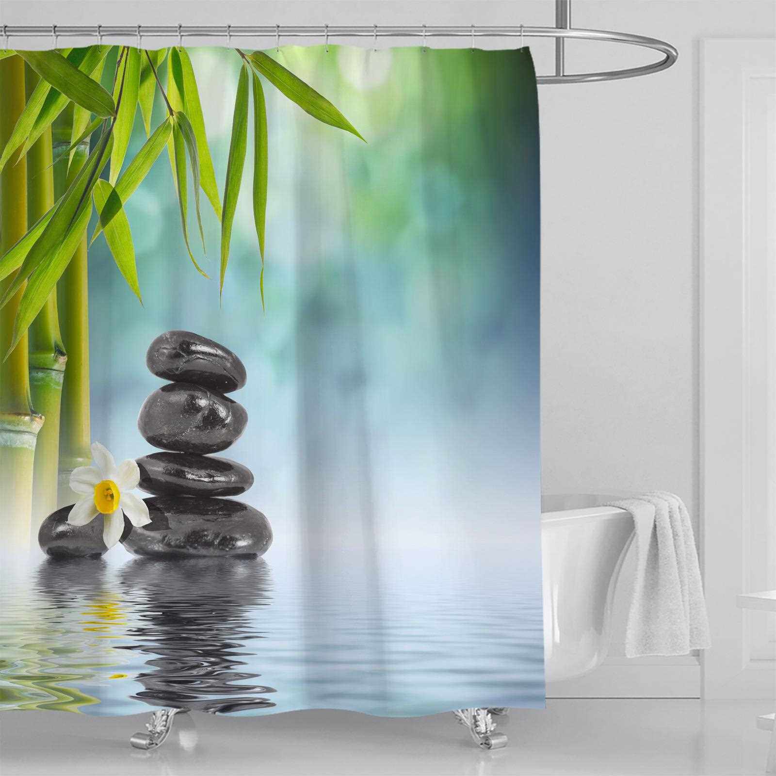 新款直销跨境供应数码印花浴室浴帘 涤纶防水布 卫生间淋浴隔断帘