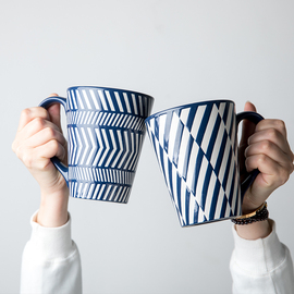 悠瓷 创意浮雕大杯子家用陶瓷牛奶咖啡杯 敞口设计水杯情侣马克杯