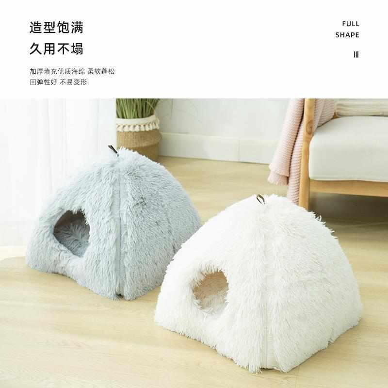 批发猫窝长毛绒窝冬季保暖封闭式猫床宠物窝深度睡眠猫房子狗窝