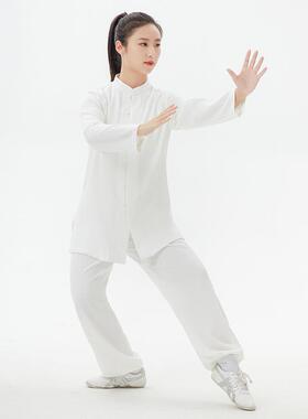 高档道行布衣端蚕丝麻太装极服立高领小服圆扣练功服武术团体套春