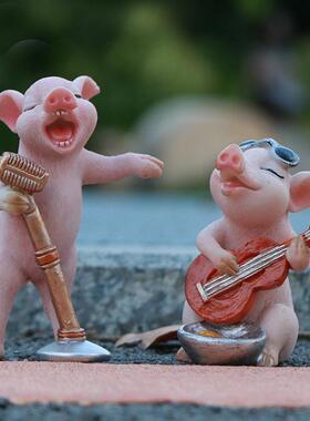 网红励志小猪搬砖猪拼博猪摆件创意ins礼品家居车载饰品