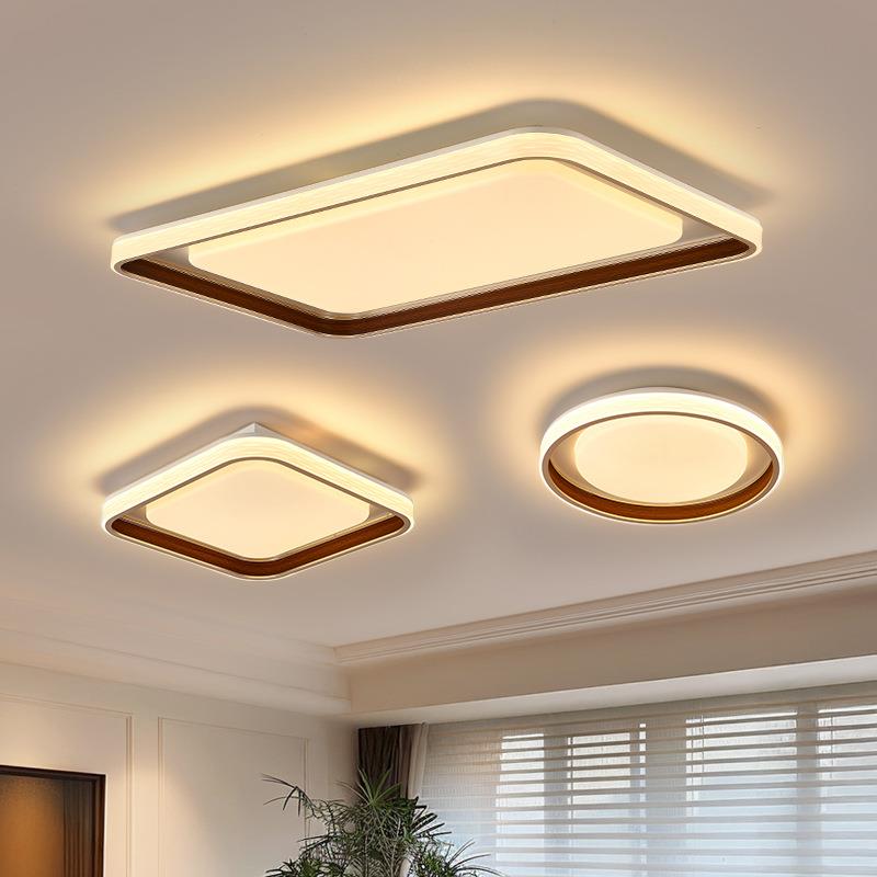 新中式家用客厅吸顶灯中国风方形卧室吸顶灯现代简约仿木客厅大灯