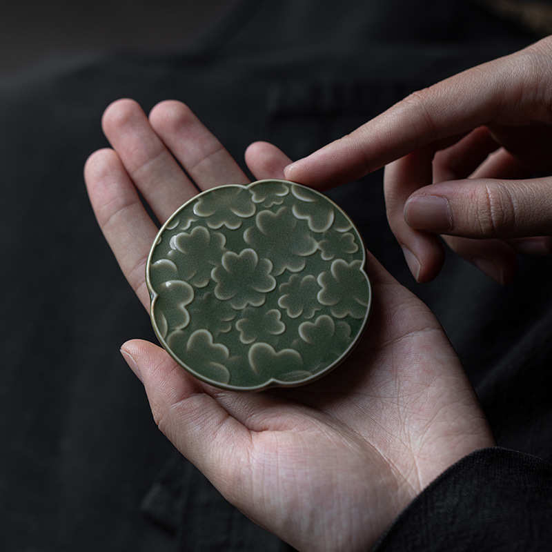 越窑青瓷盖置壶承垫中式手工陶瓷紫砂壶盖托功夫茶具配件沥水托