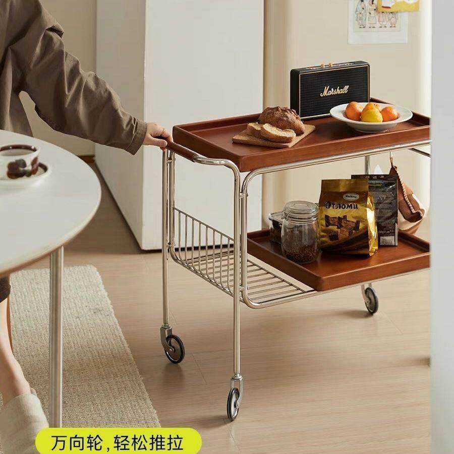 MUU中古小推车意式覆古可移动茶几餐车实木置物架法式客厅茶水柜