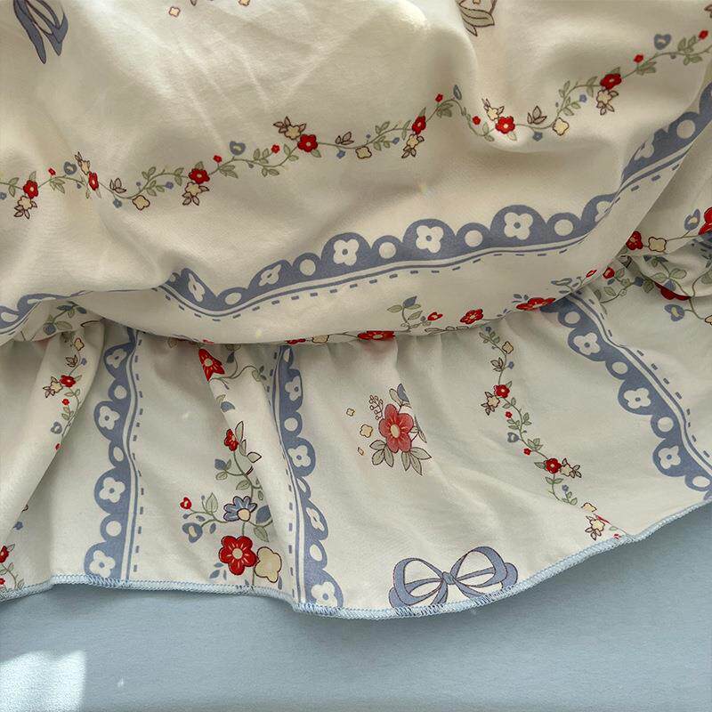 边水洗棉花床上四件套全床被套裙YS-量大床单床笠三件套宿舍床品