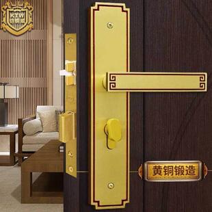 铠铜威纯铜卧室室内家用实木门锁新中式 入户全铜静音仿古房门锁具