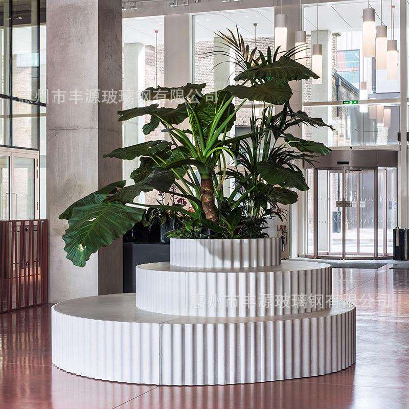 玻璃钢螺纹树池座椅学校酒店户外过道美陈创意种植公共异形花盆椅