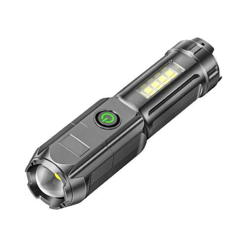 新款伸缩变焦强光手电筒小巧便携聚光远射COB带侧灯双光源手电筒
