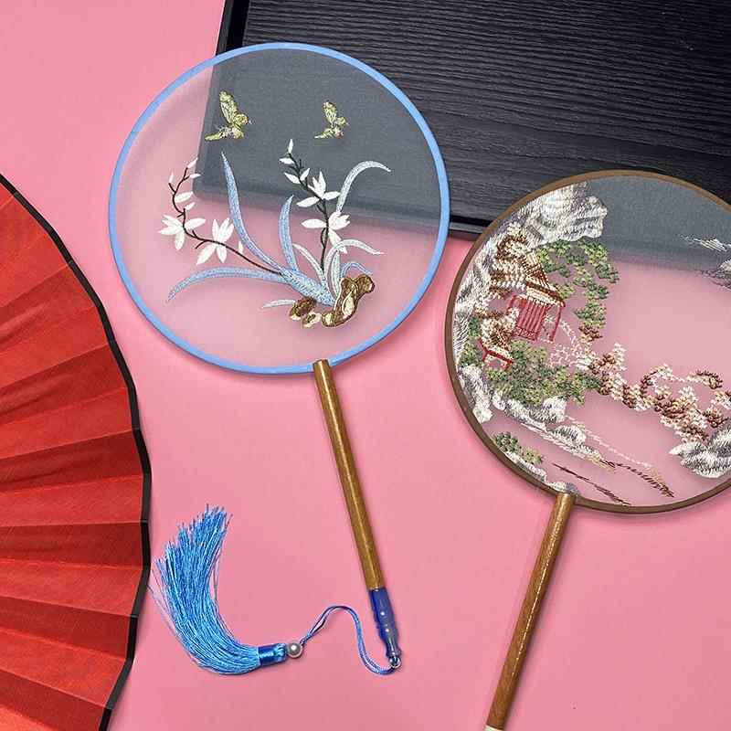 复古小扇子刺绣团扇古风圆形八瓣中国风古典汉服旗袍走秀舞蹈绣花