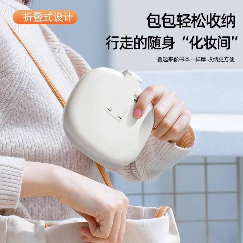 新款LED化妆镜带灯梳妆镜办公室宿舍折叠便携台式桌面补光镜