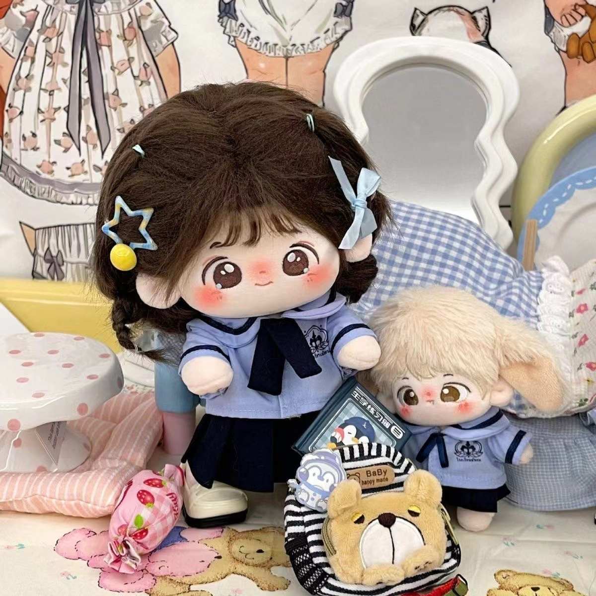 超便宜10cm20cm娃衣泰式校服无属性棉花娃娃衣服可爱套装玩偶换装
