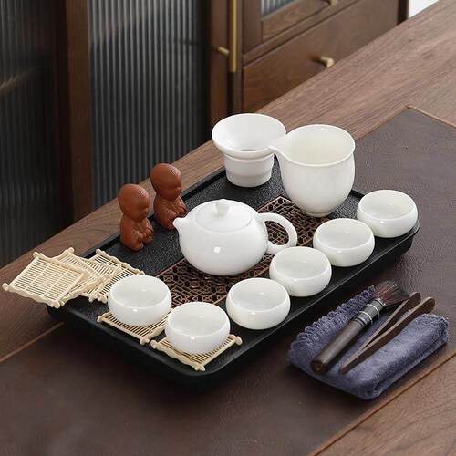 功夫茶具套装家用中式客厅陶瓷喝茶茶壶茶杯简约储水式小茶盘整套