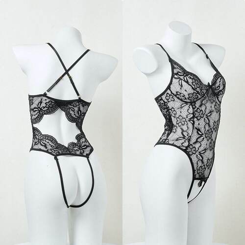 Tease Ease Lace Teddy Bodysuit Women V Backless Cross Strap