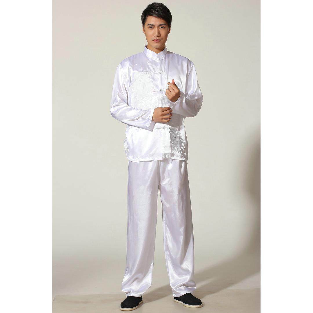 高档中国式绣龙子长薄唐装汉代衫功夫衬太极套装表演服男装夏秋袖