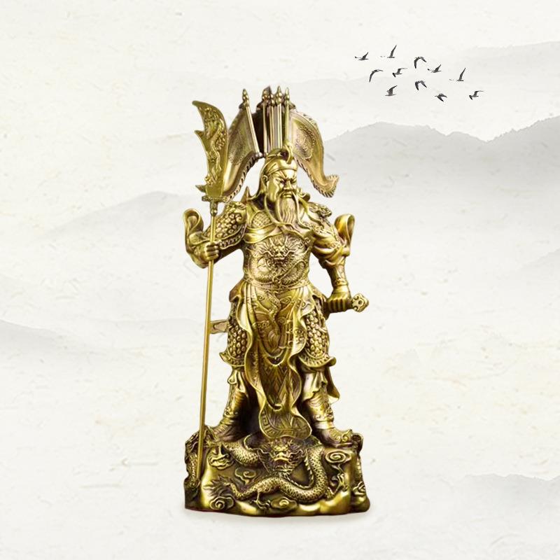 纯铜祥龙关公九龙关公武财神爷关羽关二爷铜像家居公司摆件工艺品
