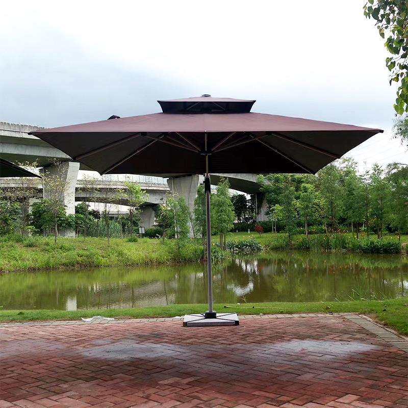 岗亭防雨铝合金户外遮阳伞庭院太阳伞大方形侧立伞太阳能灯罗马伞