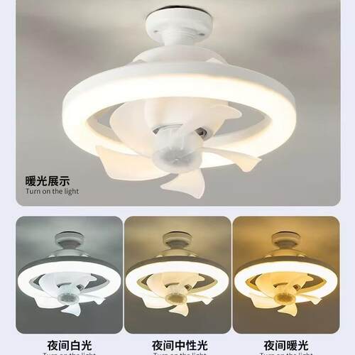 螺口大功率LED360度旋转静音风扇灯泡遥控调光摇头吊扇灯可调光