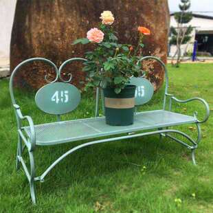 A6T复古铁艺别墅庭院椅子靠背道具公园双人椅可折叠户外露天躺椅