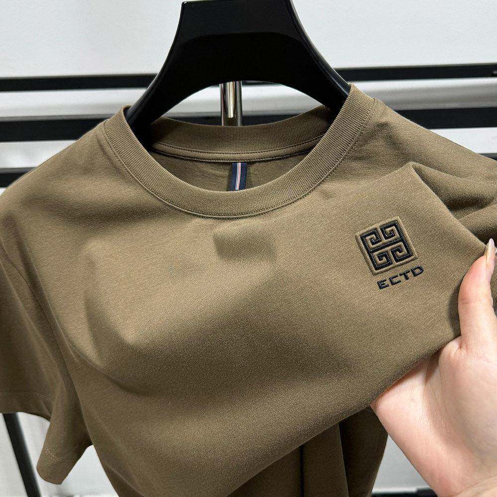 潮牌刺绣圆领短袖T恤男士高品质纯棉半袖上衣夏季宽松透气体恤衫