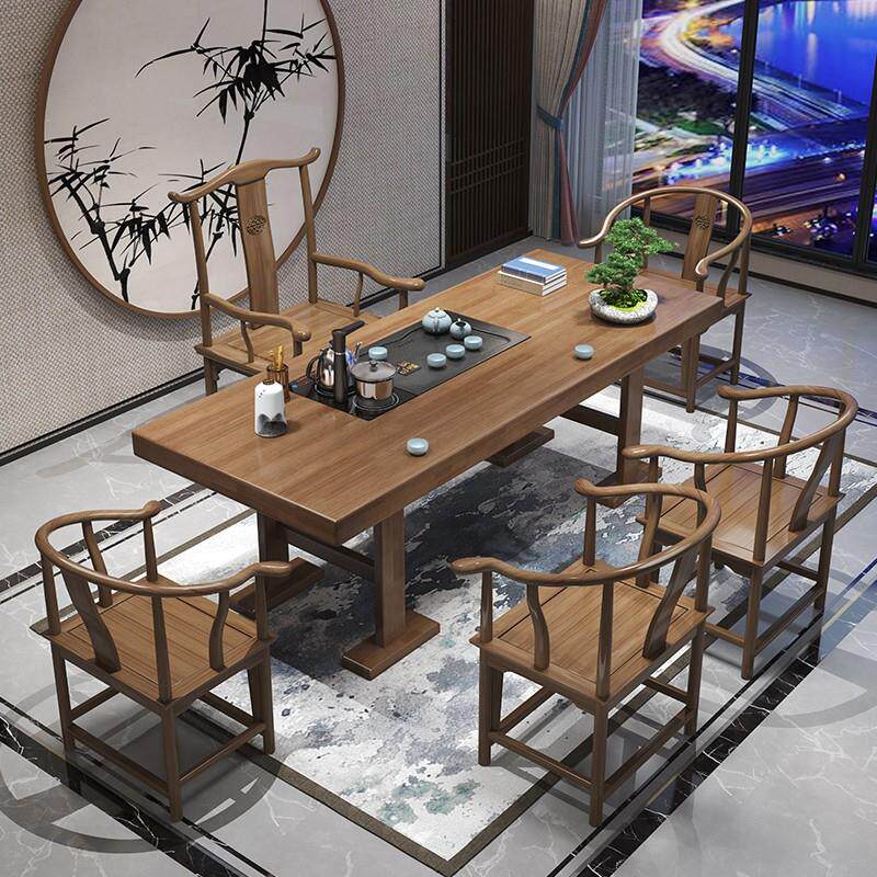 实木大板茶桌椅组合功夫茶台办公室家用茶几茶具套组一体喝泡茶桌